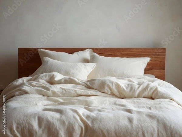 Obraz Enhance bedroom comfort with ivory linen duvet cover featuring plain weave pattern and breathable fiber