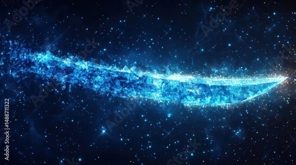 Fototapeta Abstract glowing blue sword in space