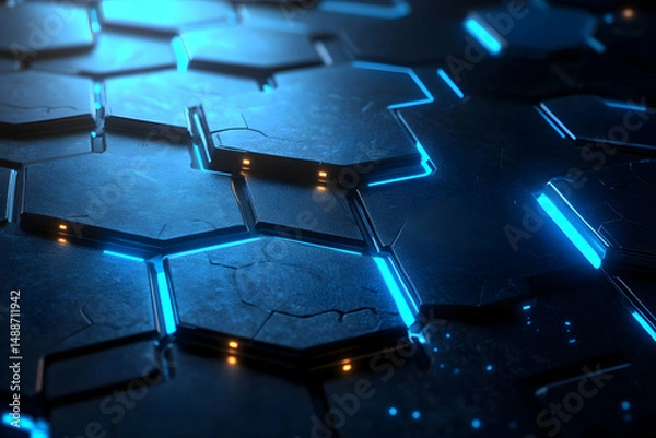 Fototapeta Futuristic Hexagonal Pattern with Illuminated Edges and Texture