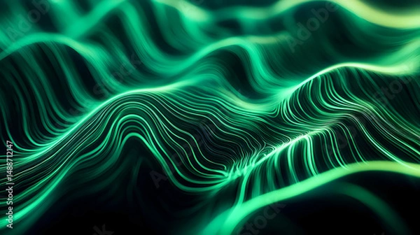Fototapeta Abstract Waves with Glowing Lines in Dark Background of Digital Art