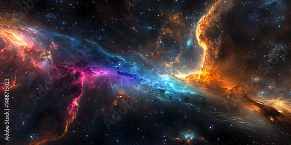 Fototapeta Vibrant Cosmic Nebula with Swirling Colors and Starry Background