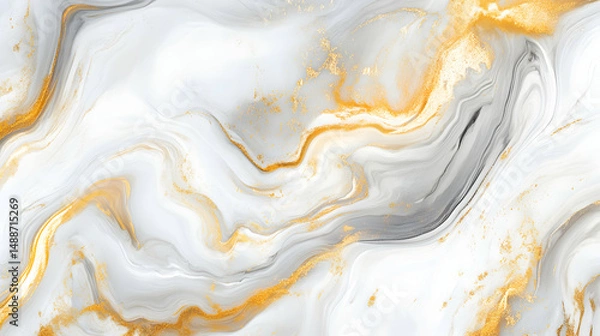 Fototapeta Elegant Abstract Marble Texture with Gold and White Swirls
