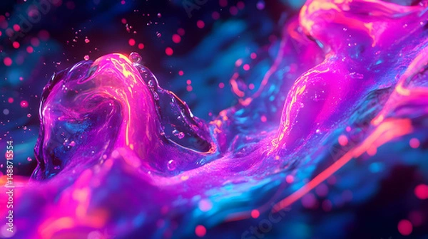 Fototapeta Colorful Abstract Water Splash with Light Reflections and Particles