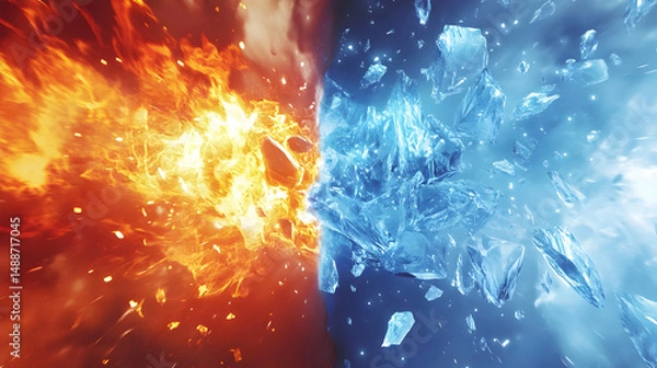 Fototapeta Explosive Clash of Fire and Ice with Dramatic Visual Elements