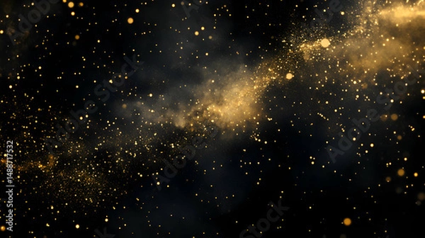 Fototapeta Golden Dust Particles Floating in a Dark Cosmic Background