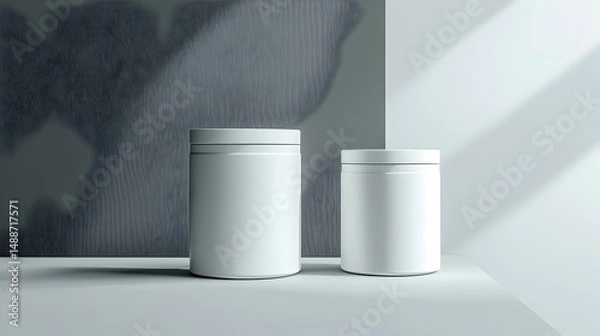 Fototapeta Minimalist Design of White Containers on Elegant Background Surface