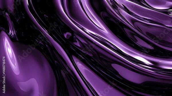 Fototapeta Abstract Purple Fluid Pattern with Smooth Waves and Glossy Texture
