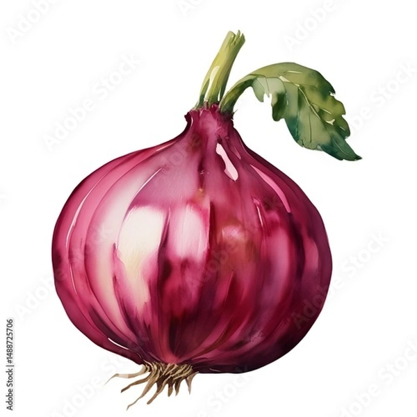Fototapeta Red onion vegetable watercolor illustration 
