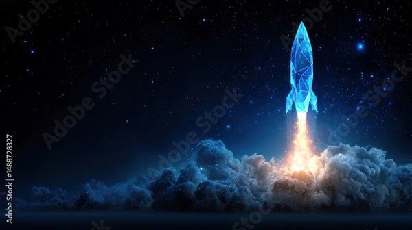 Fototapeta Rocket launches into space amidst a starry night, showcasing technological advancement and human curiosity