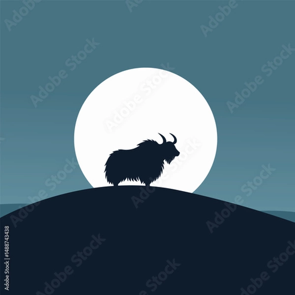 Obraz Yak Silhouette Under the Moon