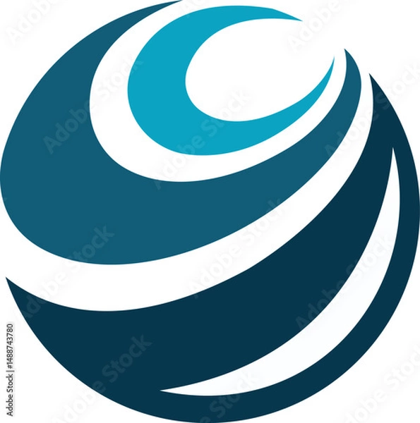 Obraz Abstract Globe Logo with Swirling Waves in Shades of Blue