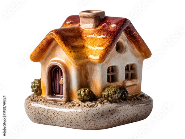 Obraz Handcrafted clay house model for table d?cor isolated on transparent background