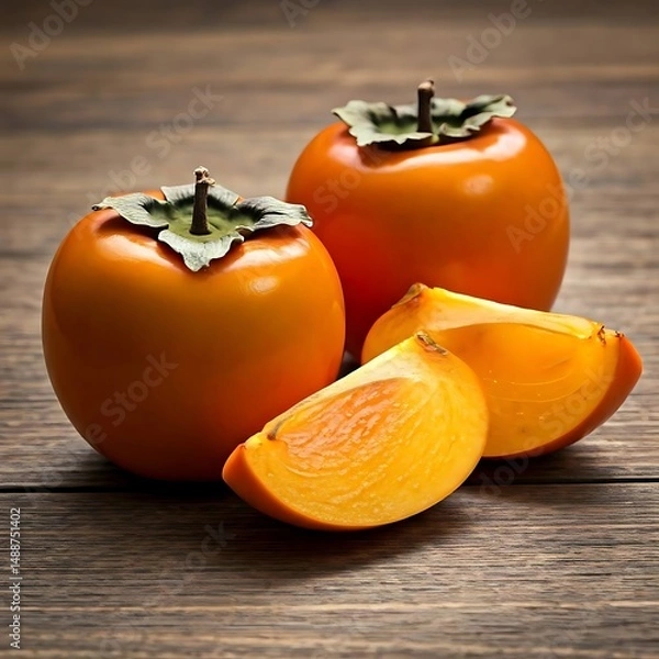 Fototapeta persimmon fruit on wooden background