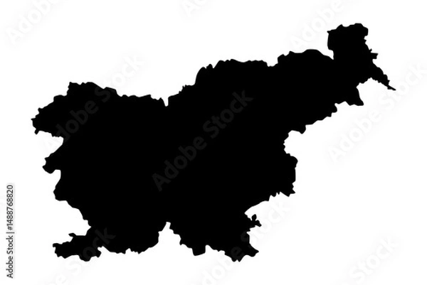 Fototapeta Vector map of Slovenia, Republic of, a country in Central Europe. Detailed black silhouette, isolated on white background.