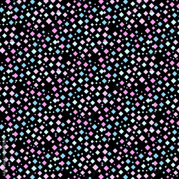 Obraz A pattern of small diamonds (rhombuses) arranged closely and diagonally on a black background. The diamonds are pink and light blue in varying intensities. The impression is modern and dynamic.