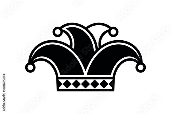 Fototapeta Black and White Vector Jester Hat Icon with Diamond Pattern