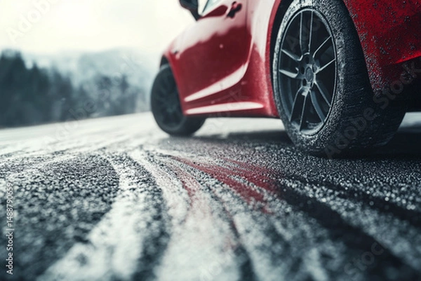 Obraz Smooth asphalt, car tires leave clear marks after sudden braking