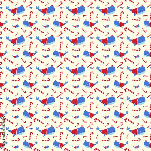 Obraz vector children's Christmas pattern with a whale on a white background. New Year's Theme