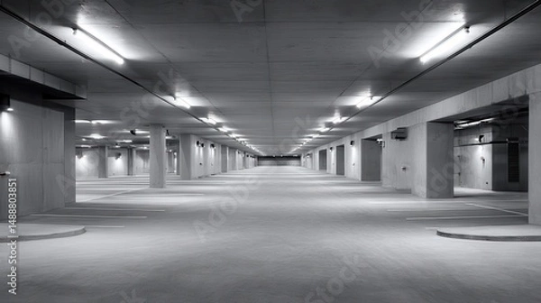 Fototapeta A 4K photo of newly built empty parking garage of the shopping center.