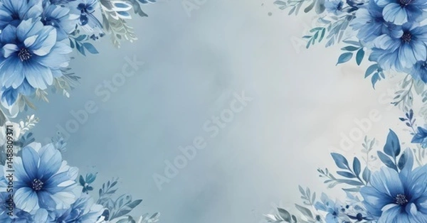 Obraz Blue floral watercolor background for memorial service program,  soft,  elegant