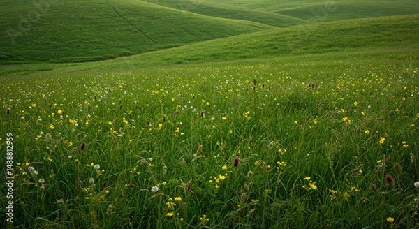 Obraz green field with flowers and grass. Field