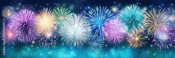 Obraz Bright explosions of color illuminate the night as people gather to celebrate independence with fireworks lighting up the skyline in a festive display of patriotism and joy