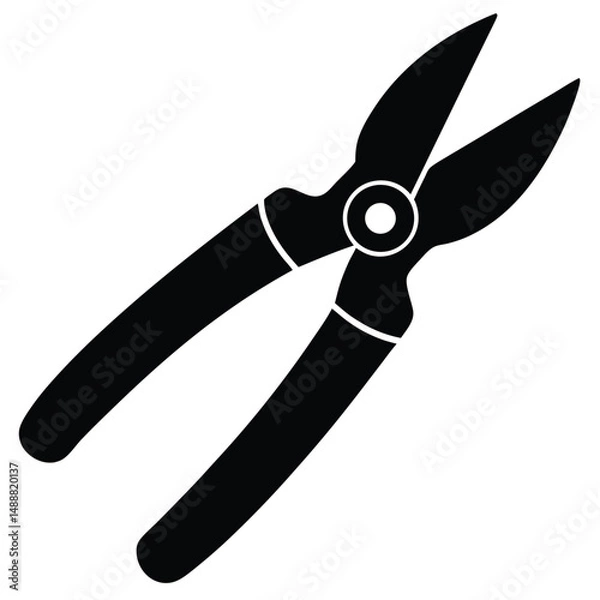 Fototapeta Black Pruning Shears Silhouette with Curved Handles and Sharp Blades Isolated on White