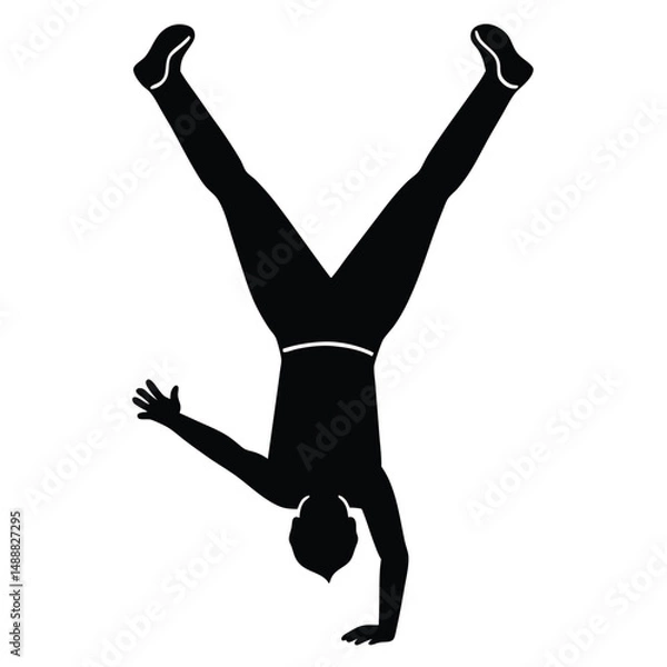 Fototapeta Silhouette of Person Performing Handstand with Legs Upward and One Arm Extended