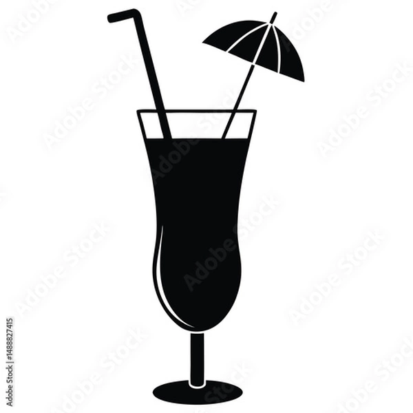 Fototapeta Silhouette of Refreshing Tropical Drink with Straw and Decorative Umbrella Icon