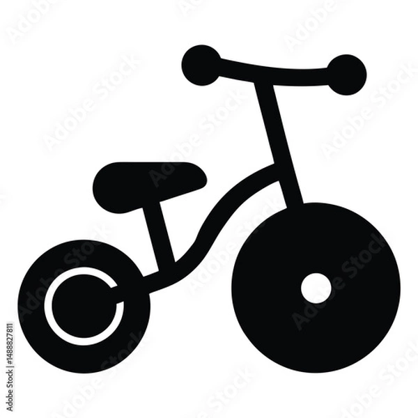 Fototapeta Solid Black Tricycle Illustration for Children's Toy Icon Design Element
