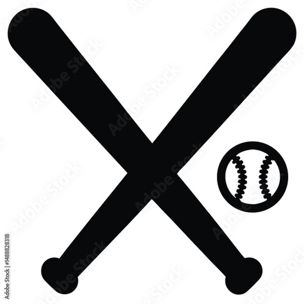 Fototapeta Two Black Baseball Bats Crossed Behind a Baseball, Sports and Recreation Icon