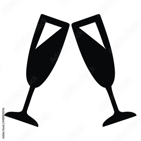 Fototapeta Toasting Celebration Two Champagne Glasses Clinking Together in Black Silhouette Illustration Style