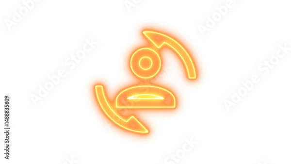 Fototapeta Neon icon of a person with two arrows circling around, symbolizing user interaction or refresh