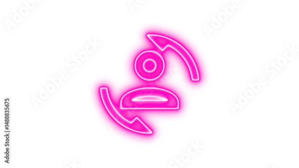 Fototapeta Neon icon of a person with two arrows circling around, symbolizing user interaction or refresh
