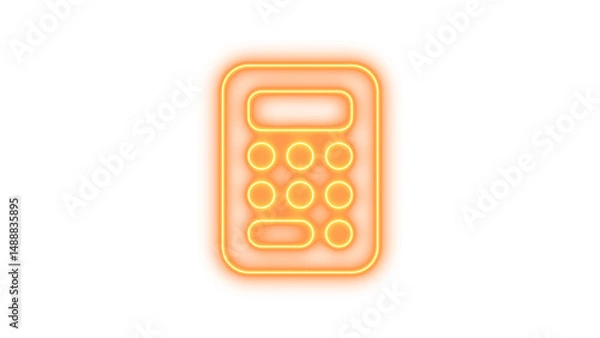 Fototapeta Glowing neon calculator icon on a dark background, featuring a rectangular shape with rounded corners and circular buttons