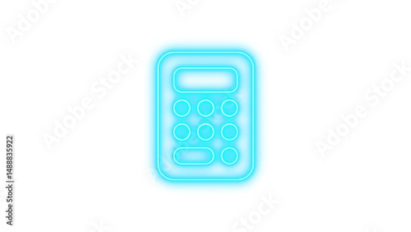 Fototapeta Glowing neon calculator icon on a dark background, featuring a rectangular shape with rounded corners and circular buttons