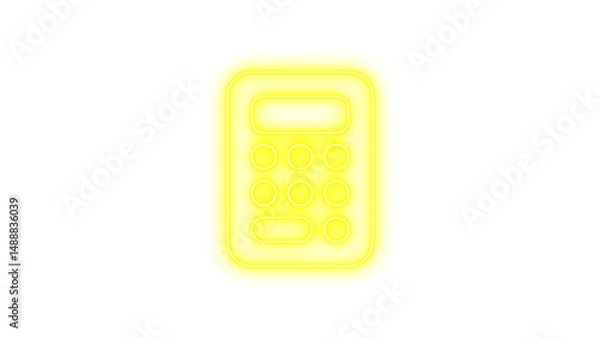 Fototapeta Glowing neon calculator icon on a dark background, featuring a rectangular shape with rounded corners and circular buttons