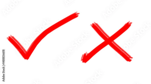 Fototapeta Red Check Mark & Cross Icons Perfect for Success, Approval, and Rejection Visuals