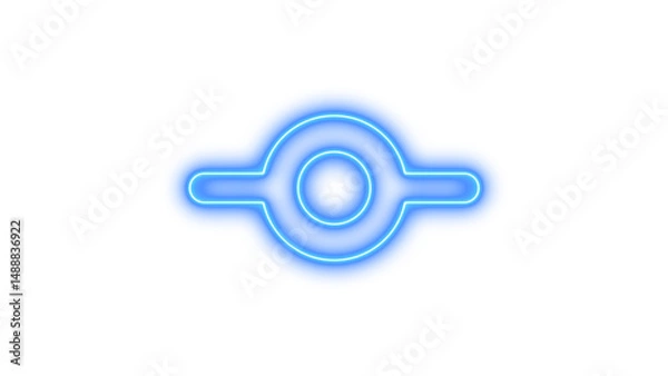 Fototapeta Glowing neon circular symbol with a central dot and horizontal lines extending from the sides