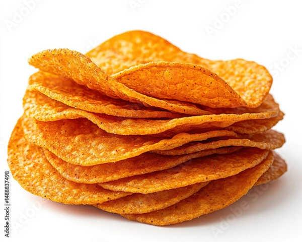 Fototapeta High-quality image of stacked Doritos chips isolated on white background showcasing texture and vibrant color
