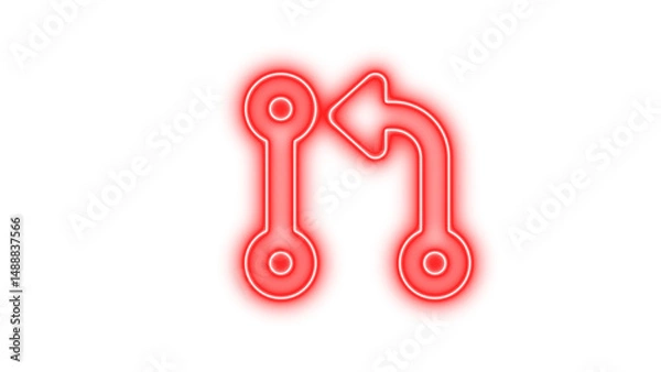 Fototapeta Glowing neon sign depicting a stylized merge icon with two connected circles and an arrow