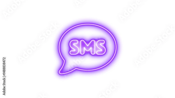 Fototapeta Glowing neon sign shaped like a speech bubble with the letters SMS inside, symbolizing text messaging or communication