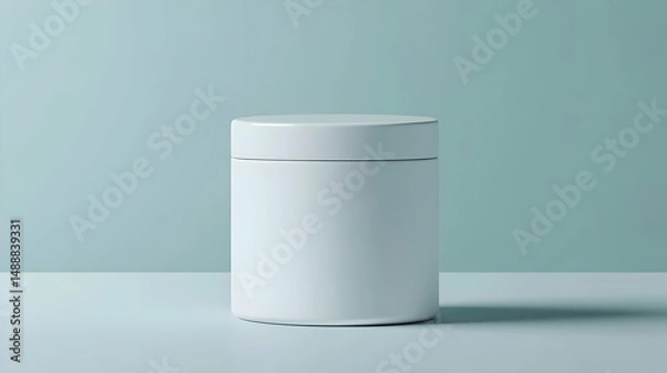 Fototapeta Minimalist White Container with Lid on Soft Blue Background