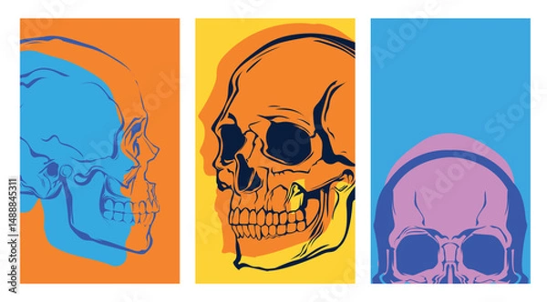 Obraz Set of vector posters with hand drawn skulls