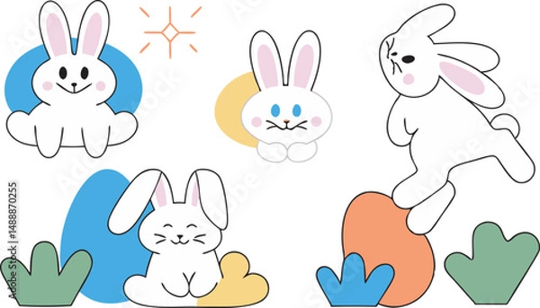 Fototapeta A set of funny cartoon  rabbits