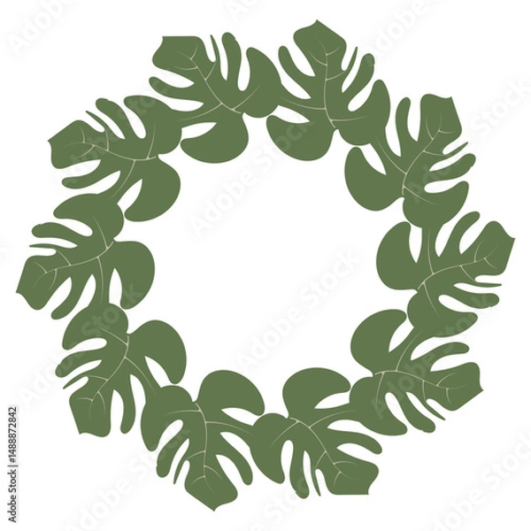 Obraz Green round frame with decorative foliage and branches. Abstract botanical illustration ideal for banners, greeting cards, and invitations. Vector artwork