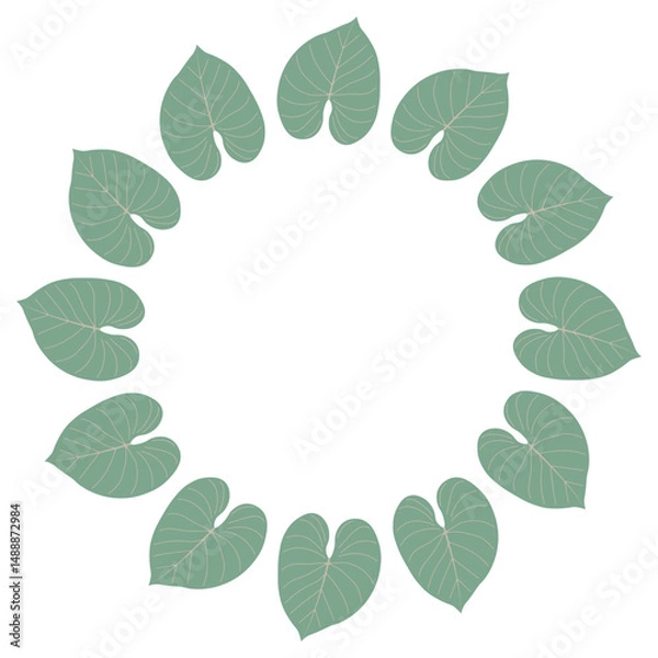 Obraz Circular plant-themed frame with vibrant green leaves. Abstract botanical design suitable for banners, invitations, and greeting cards. Vector vector art