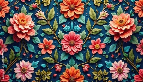 Obraz Intricate floral design, repeating seamlessly across surface, motif, ornate, summer