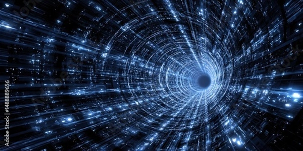 Fototapeta Abstract digital tunnel of glowing blue light streaks and data streams. Futuristic technology concept.