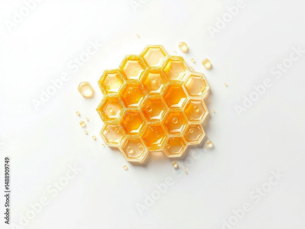 Fototapeta Honeycomb with Flowing Honey and Pollen on a Clean White Background